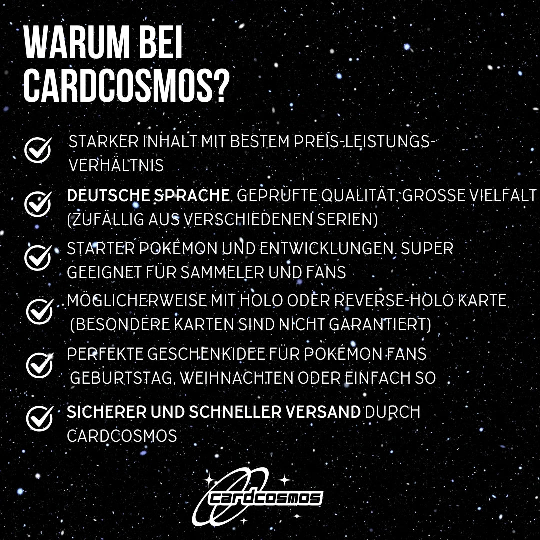 Pokémon Zestaw kart Niemiecki – 10 kart Starter Pokémon i Mega-Entwicklung – Losowo wybrane