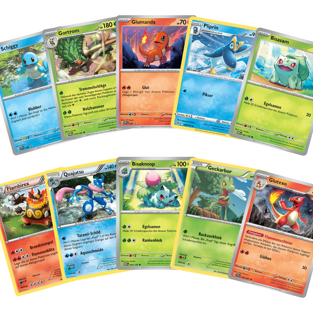 Pokémon Zestaw kart Niemiecki – 10 kart Starter Pokémon i Mega-Entwicklung – Losowo wybrane