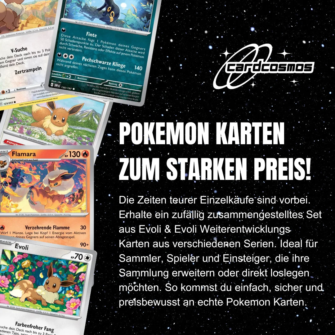 Pokémon Zestaw kart Angielski – 5 kart Evoli/Eevee i Mega-Entwicklung – Losowo wybrane