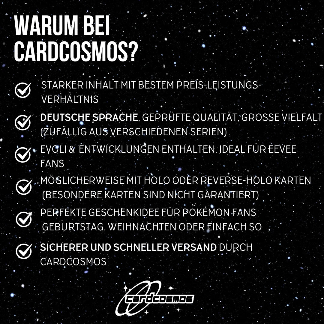 Pokémon Zestaw kart Angielski – 5 kart Evoli/Eevee i Mega-Entwicklung – Losowo wybrane