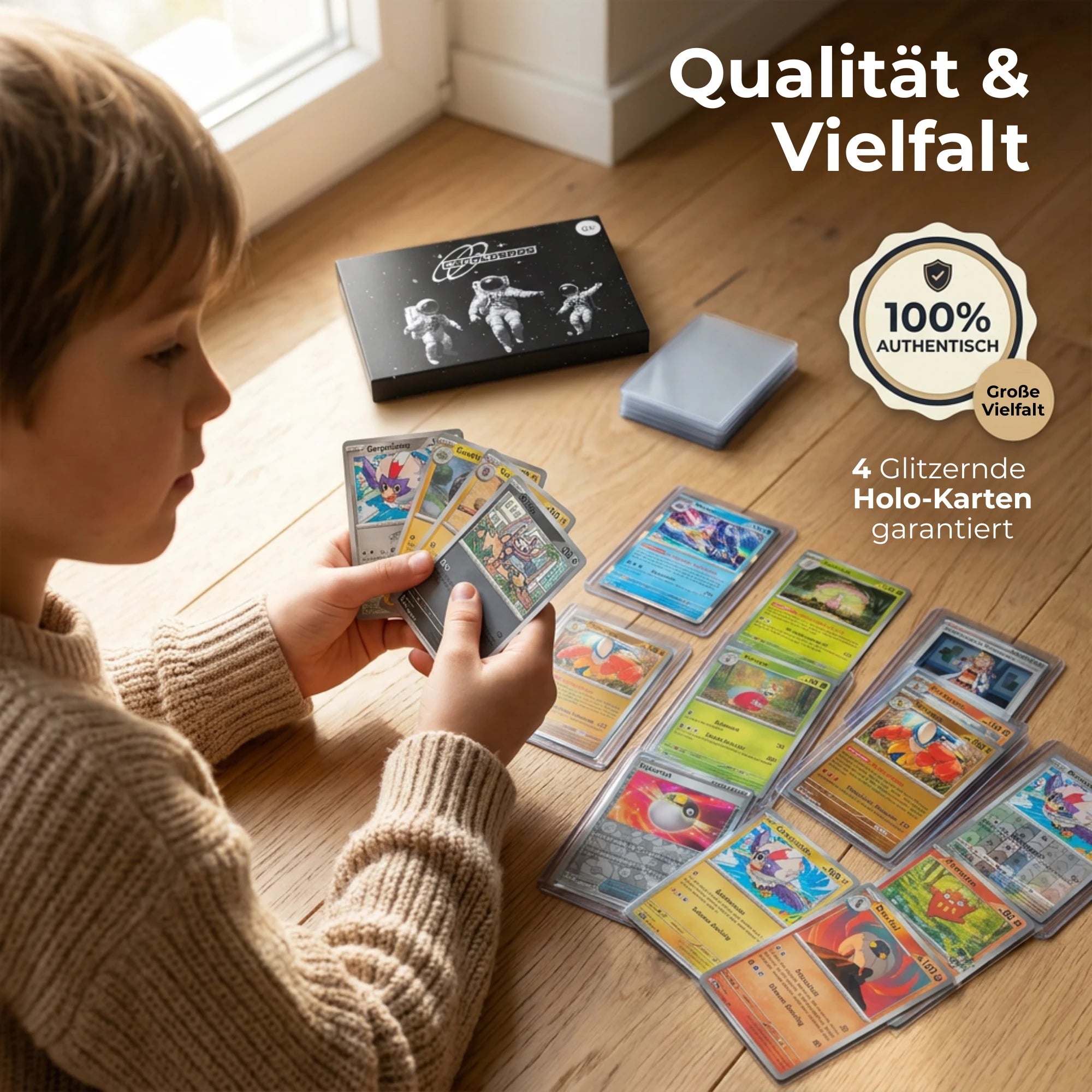 Pokémon Karten Set Angielski – 30 kart w tym 4 Holo + 100 Koszulek na karty