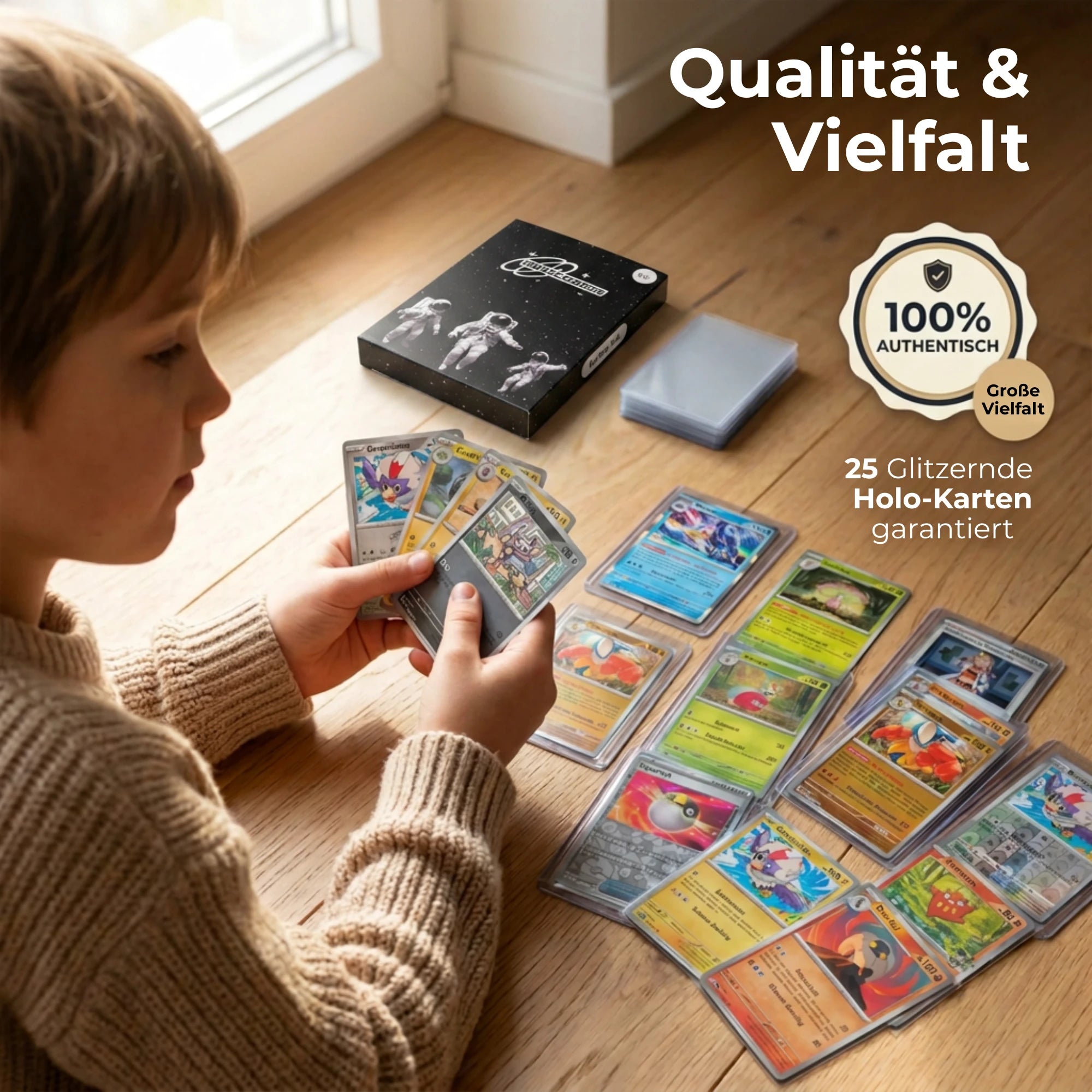 Pokémon Karten Set Angielski – 200 kart w tym 25 Holo + 100 Koszulek na karty