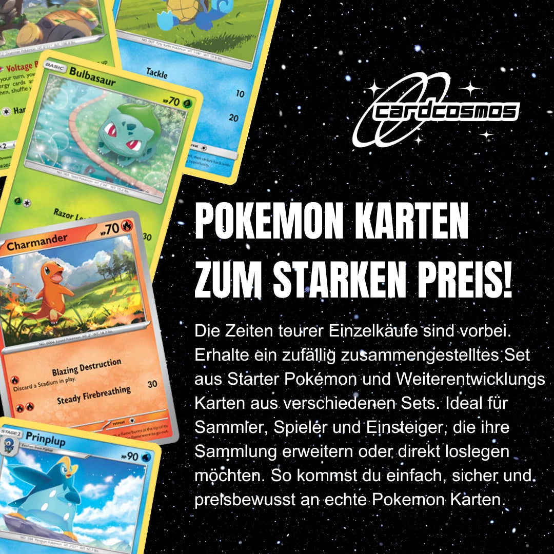 Pokémon Zestaw kart Angielski – 20 kart Starter Pokémon i ewolucji – losowo wybrane