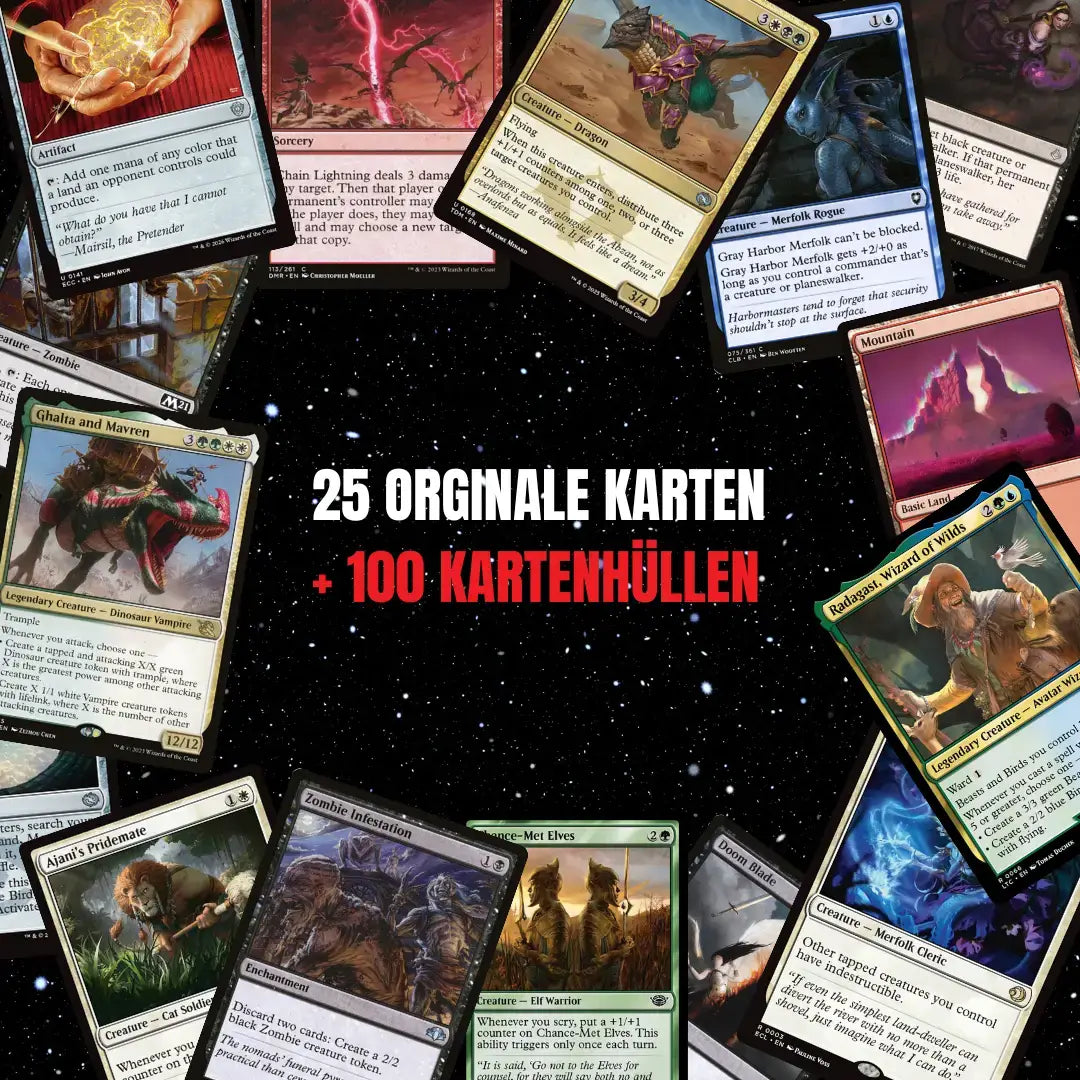 Magic: The Gathering Zestaw kart Angielski – 25 kart w tym 2 Rares + 100 Koszulki na karty