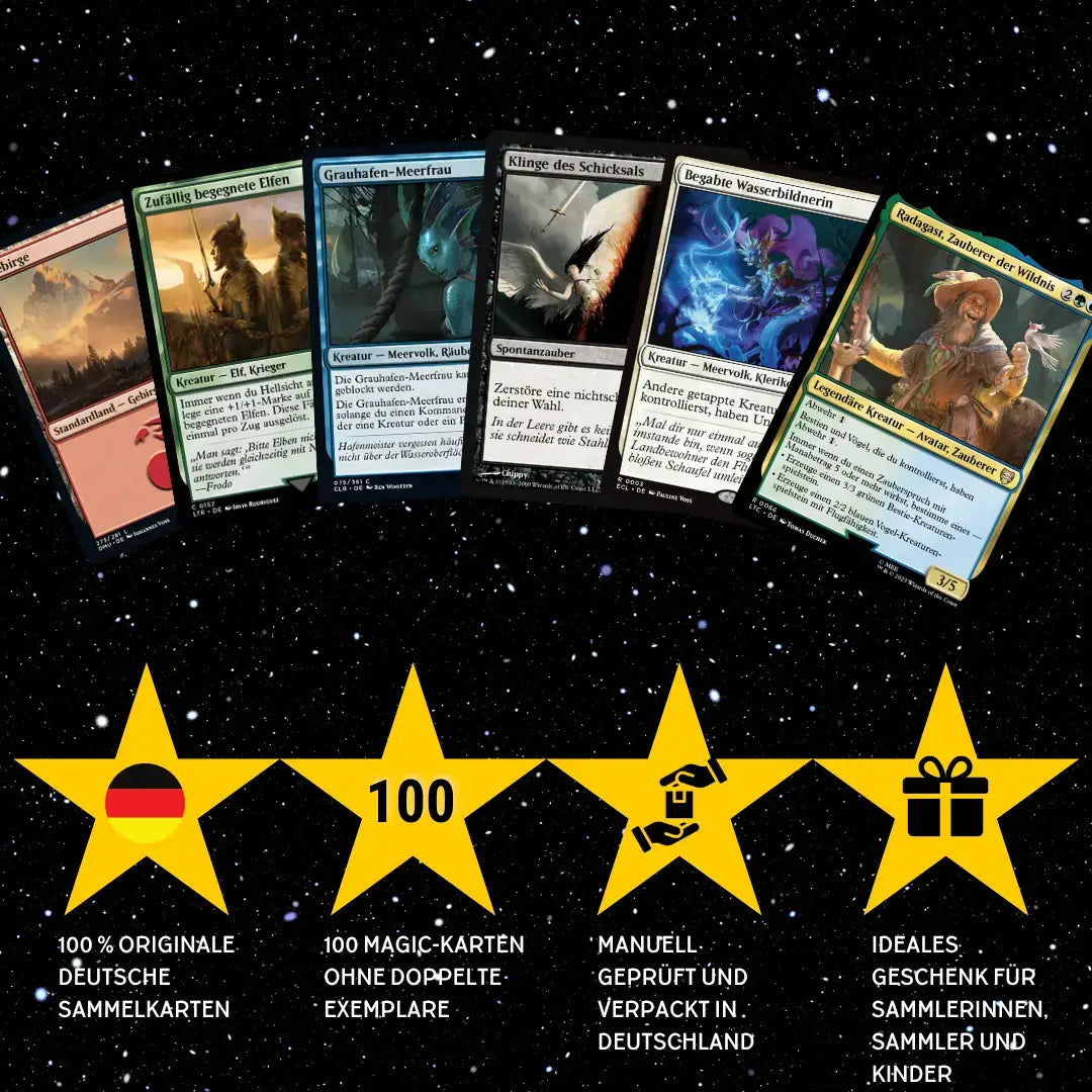 Magic: The Gathering Zestaw kart Niemiecki – 100 kart w tym 8 rzadkich i 2 Foil + 100 koszulek na karty