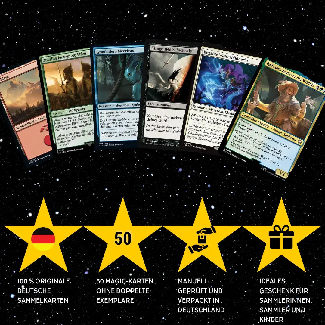 Magic: The Gathering Zestaw kart Niemiecki – 50 kart w tym 4 rzadkie i 1 Foil + 100 koszulek na karty