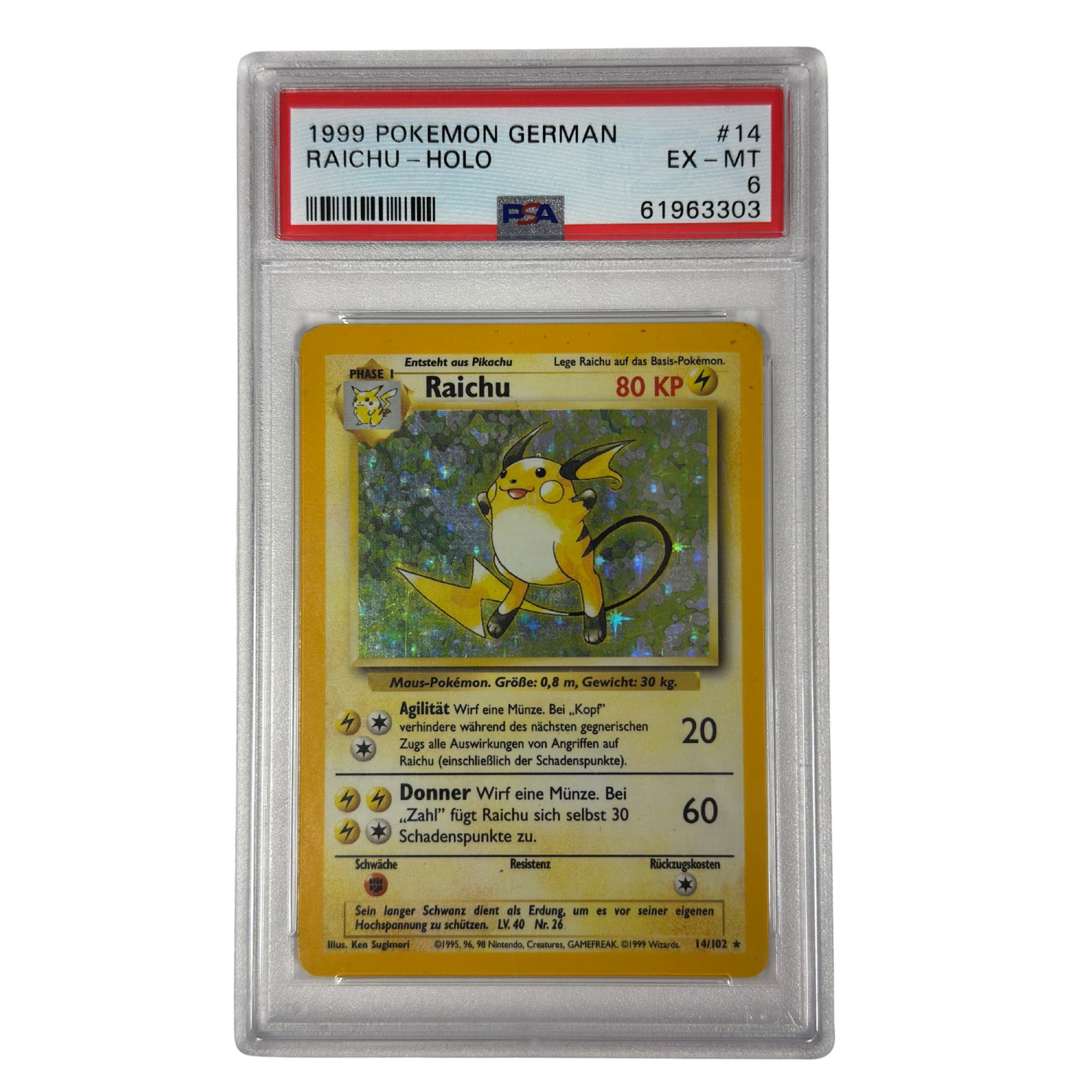 Pokémon - Raichu Holo #14/102 (Base Set) – PSA 6 Excellent-Mint