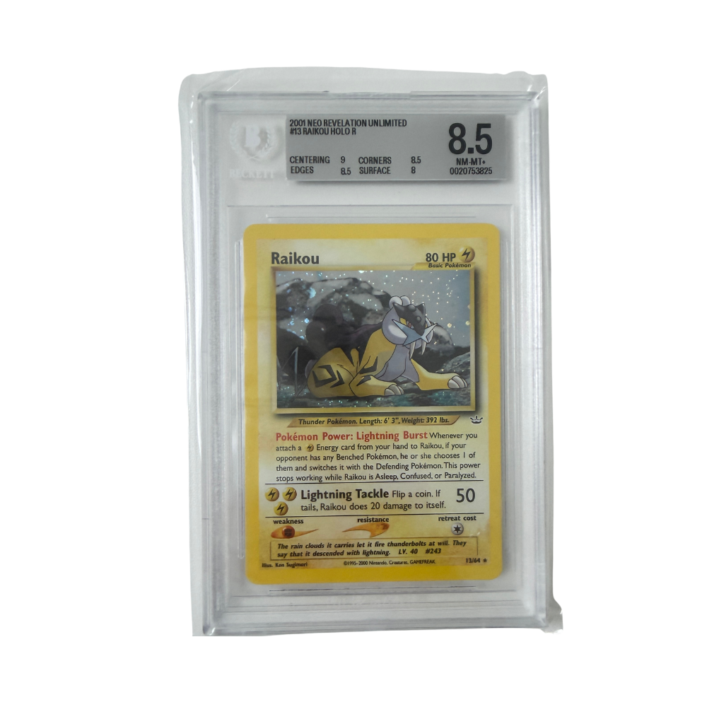 Pokémon - Raikou #13/64 (Neo Revelation Holo) – Beckett 8.5 NM-MT+