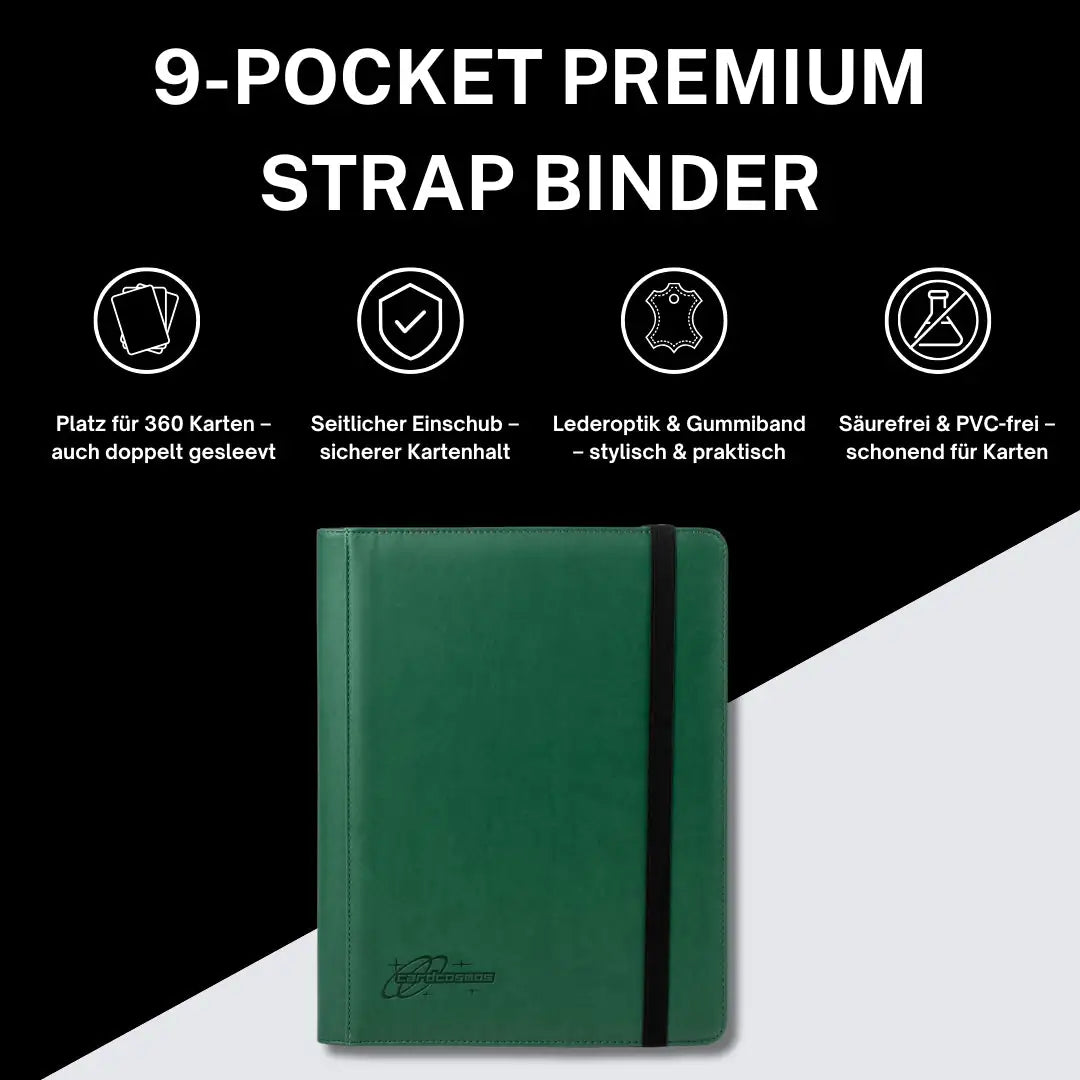 cardcosmos - 9 Pocket Strap Premium Leather Binder - Dunkelgrün