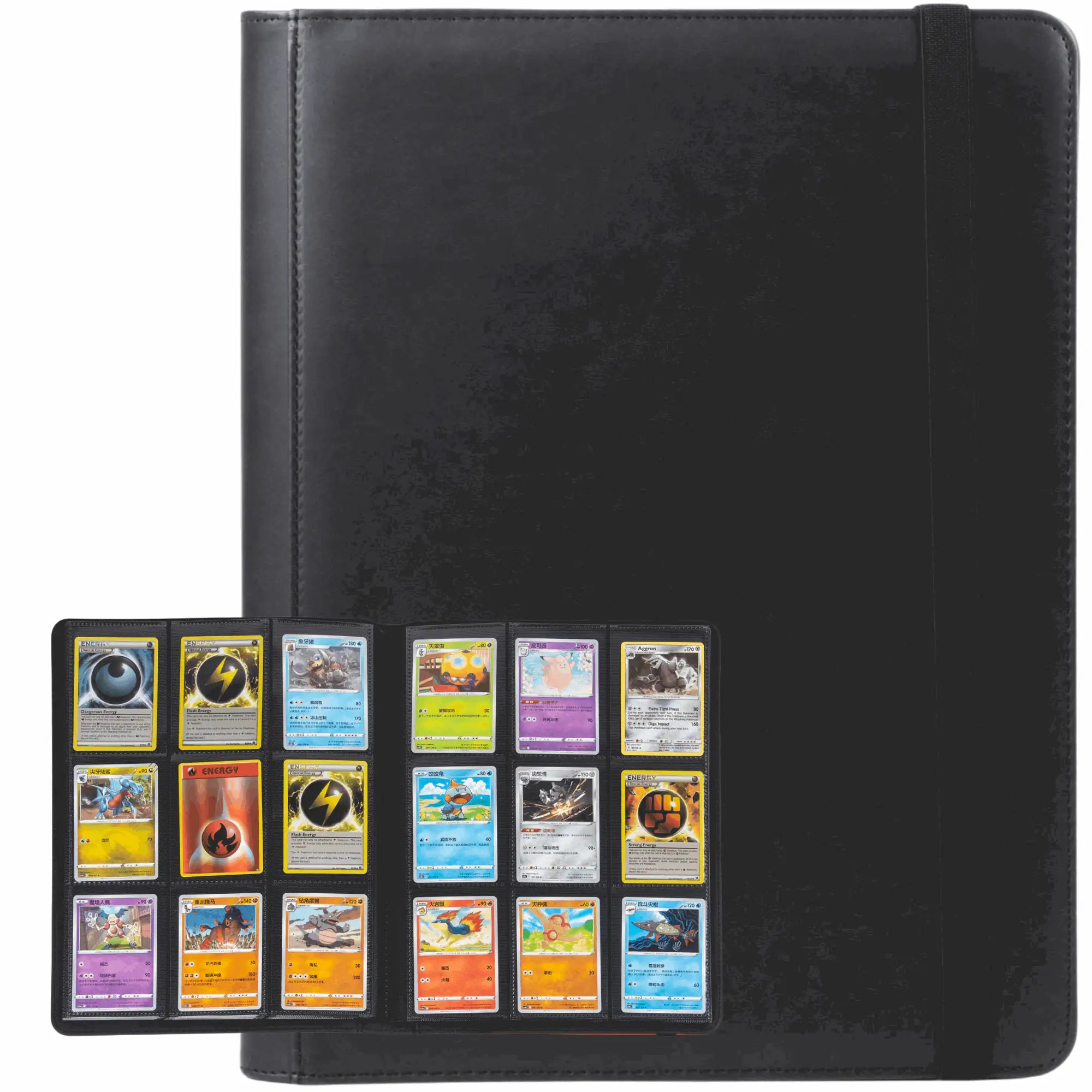 cardcosmos - 9 Pocket Strap Premium Leather Binder - Schwarz