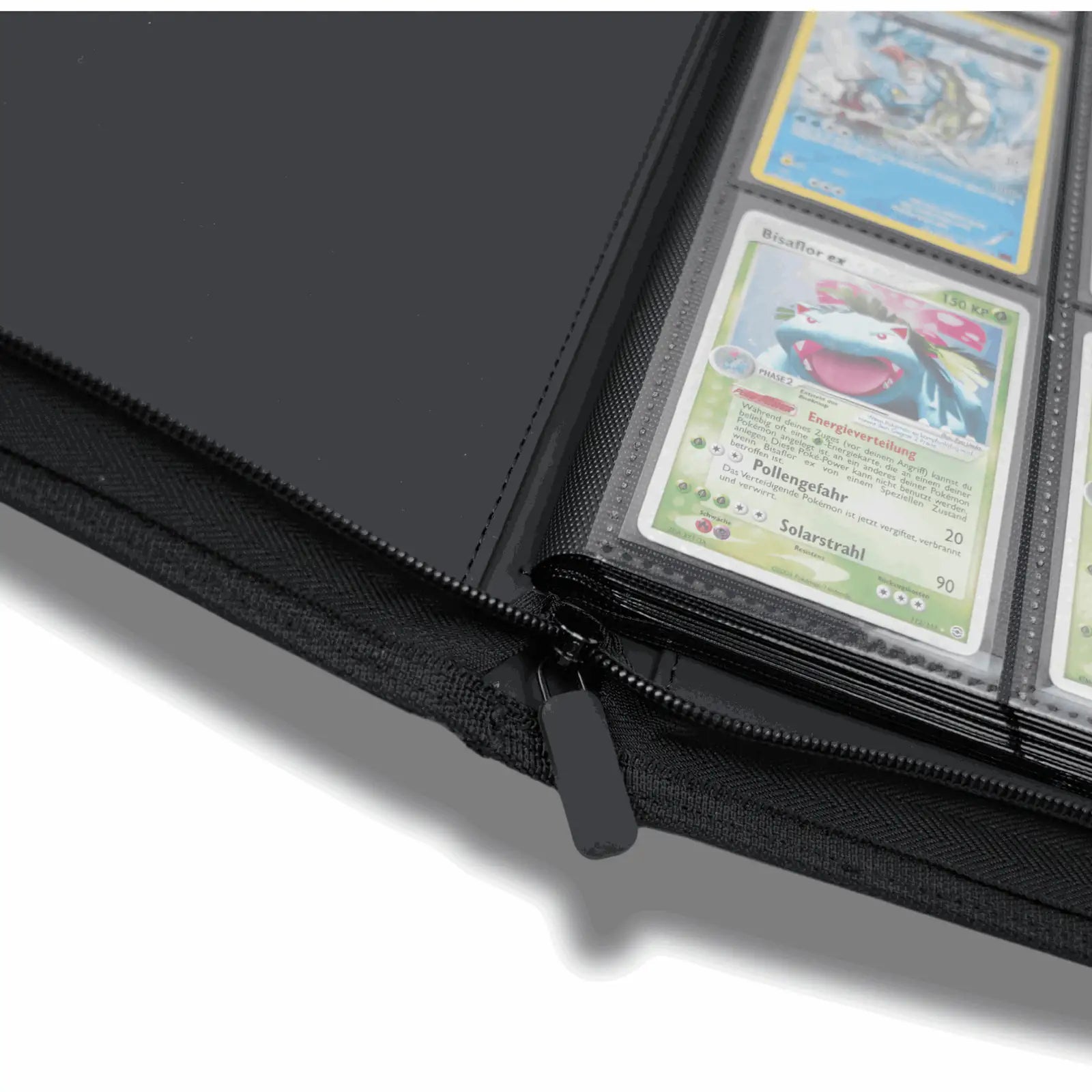 cardcosmos - 9 Pocket Zip Premium Leather Binder - Schwarz/Schwarz